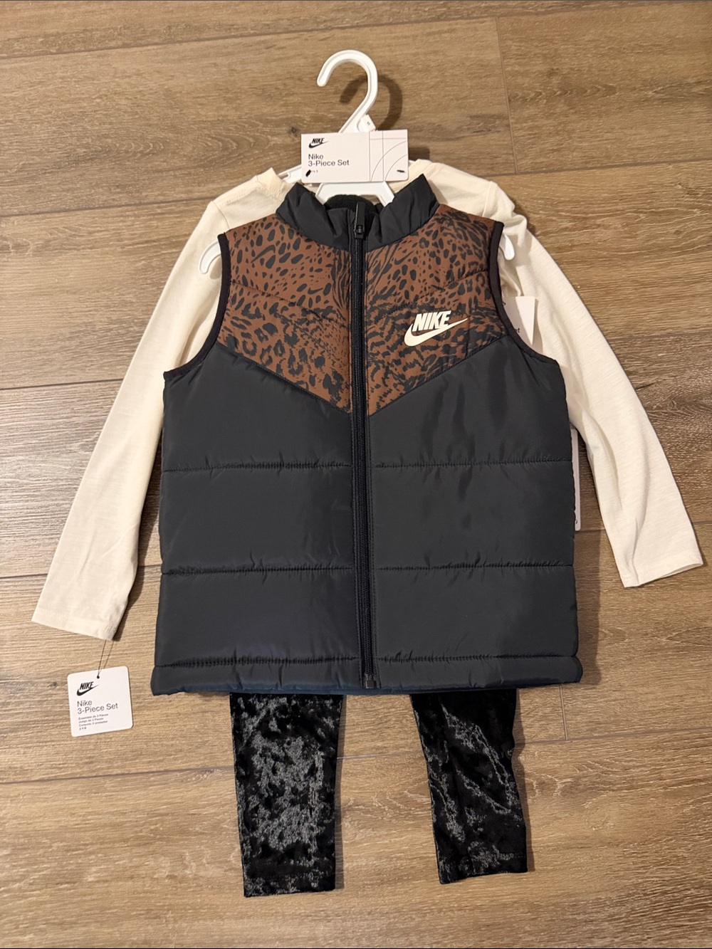 Nike Kids Black & Brown Puffer Vest 3 Piece Set - Size 5